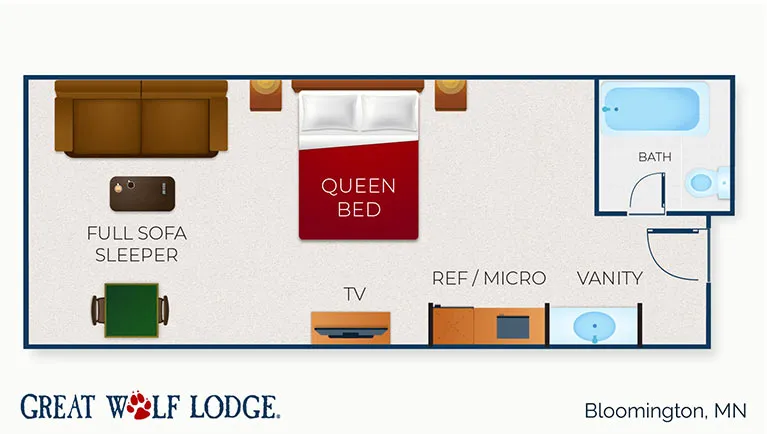 The floor plan for the Queen Sofa Suite (Standard)